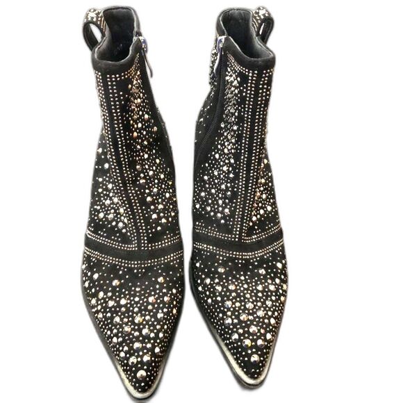 Black Rhinetone Ankle Boots - Size 9.5 - Like New - Picture 2 of 7
